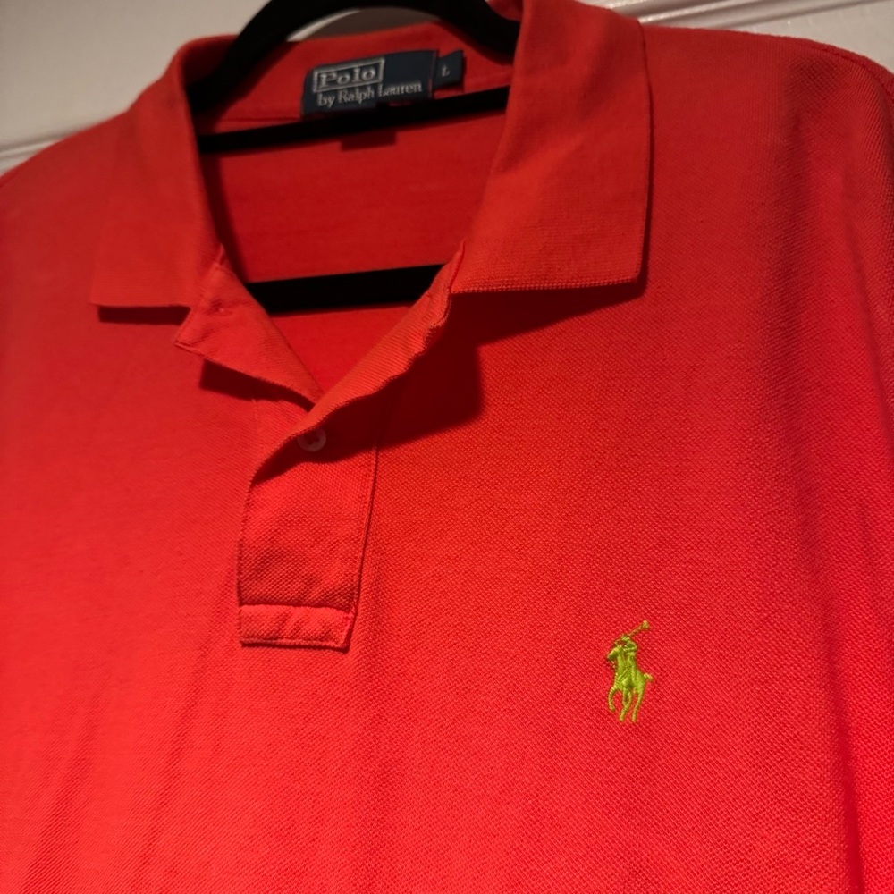 Rare Ralph Lauren Men's Salmon Polo Shirt ew/ neon logo Large